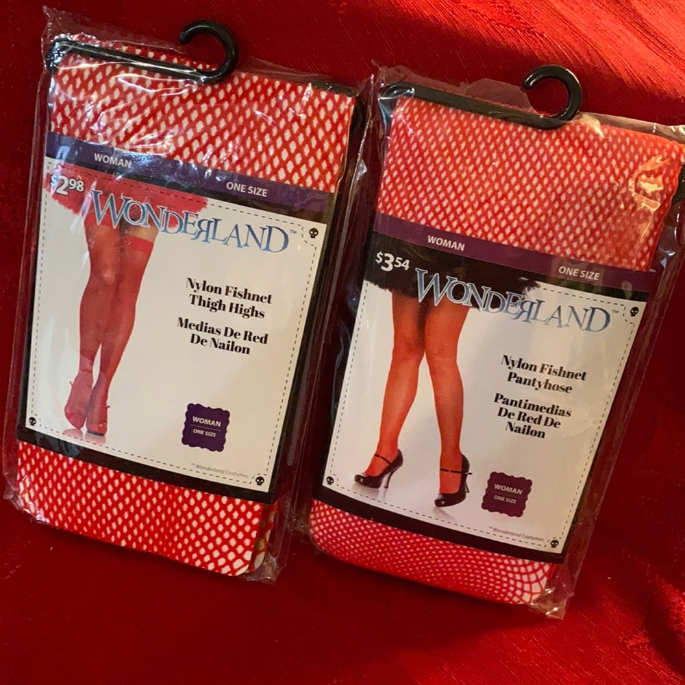Wonderland Red nylon fishnet & pantyhose